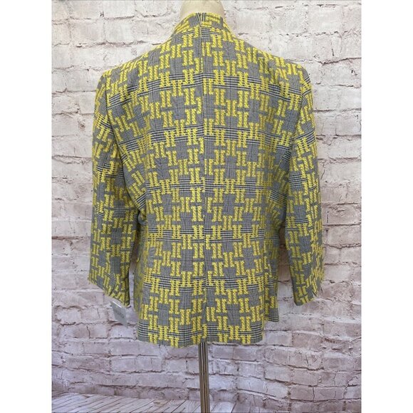 Kasper Open Front Blazer Jacket Size 10 Black Yellow Houndstooth Plaid NEW - Picture 9 of 11